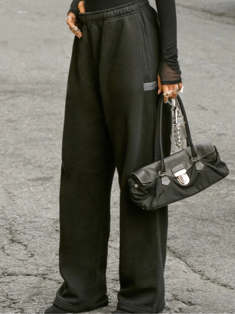 ♡ Joah Brown Oversized Straight Leg Joggers Black French Terry